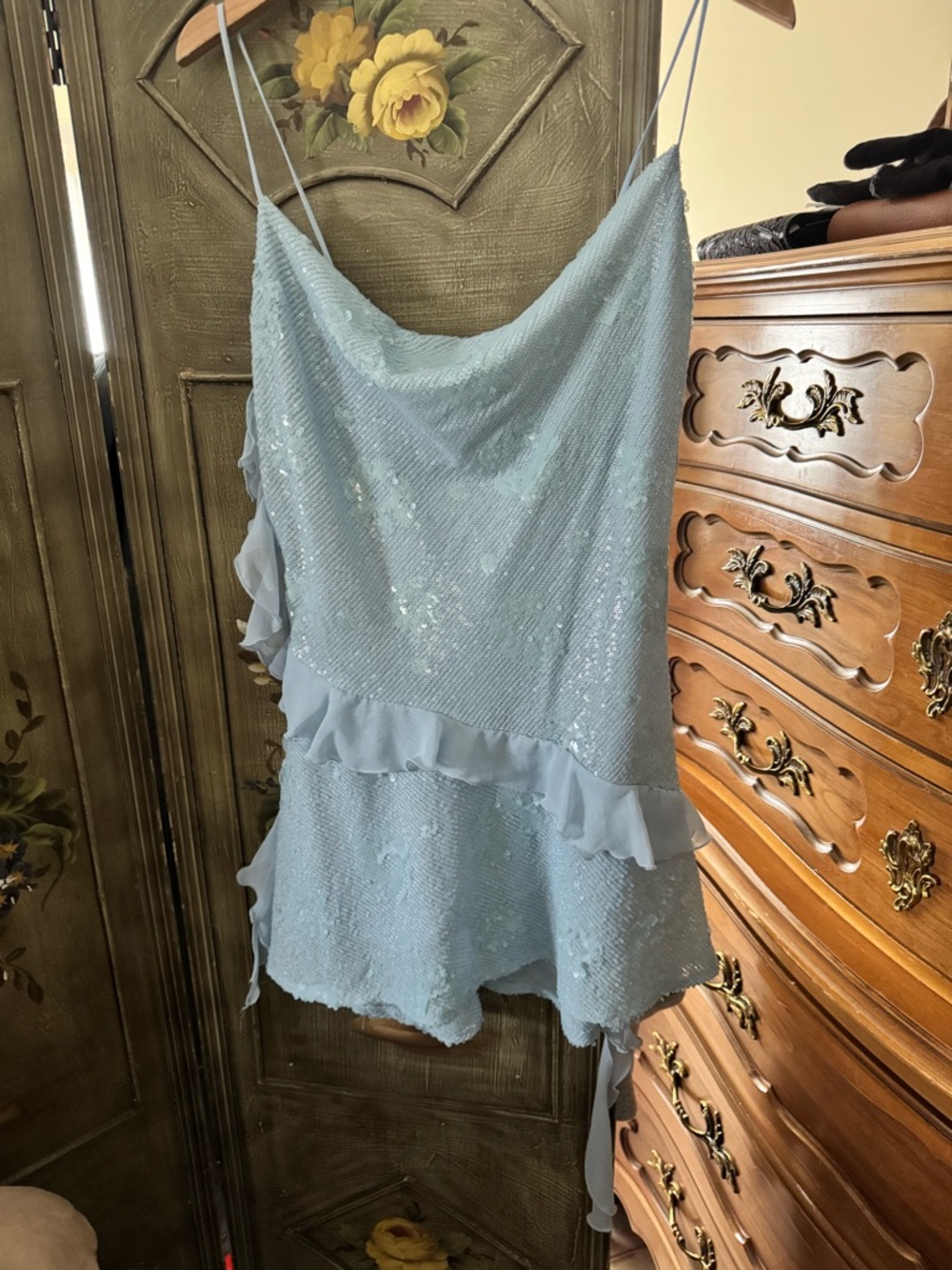 Zara Light Blue Sequin Ruffle Dress